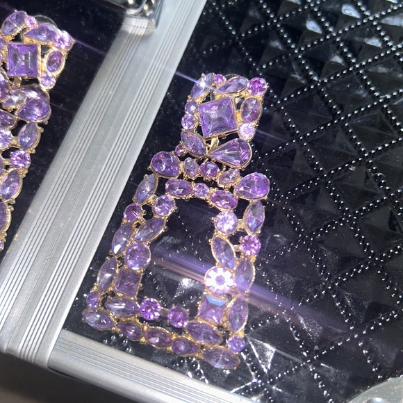 Purple Rhinestone Earrings - Picture 2 of 3